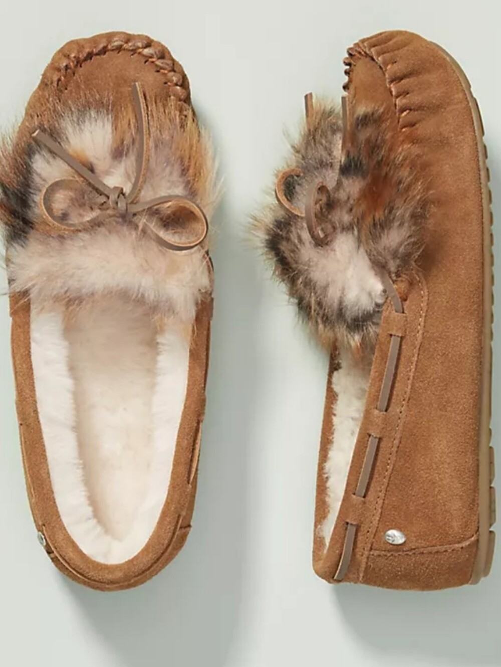 Anthropologie EMU Australia Amity Slippers Moccasins Size 7 Sheepskin Suede Cozy